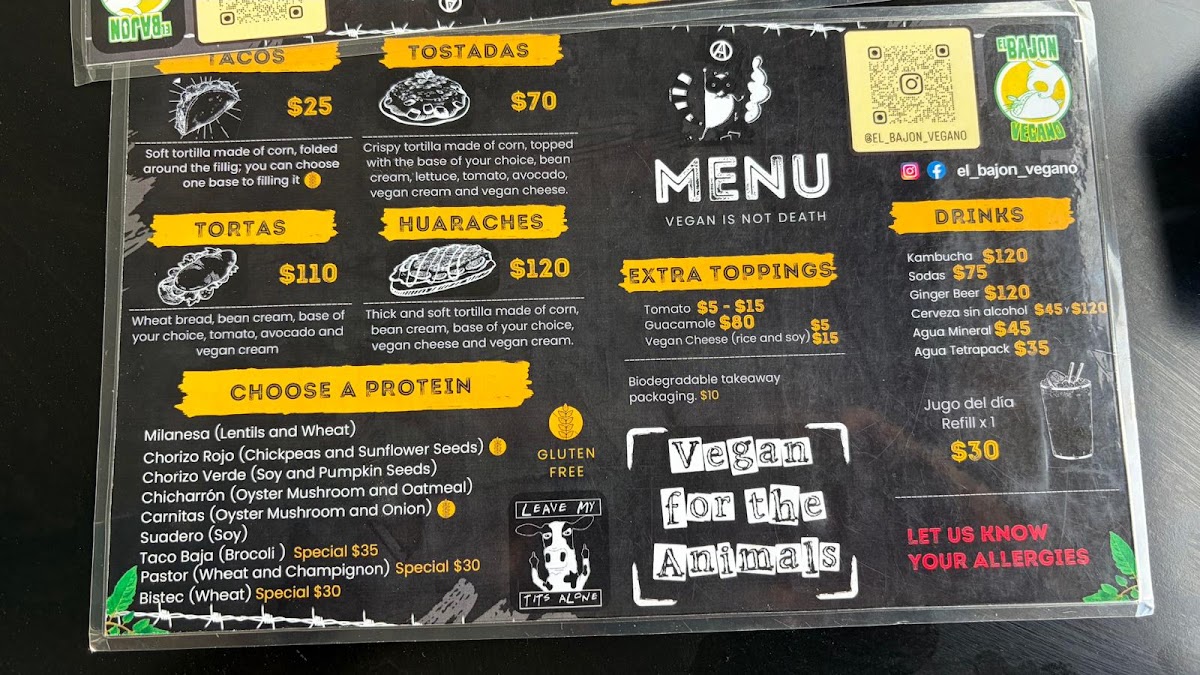 El Bajon Vegan Tacos Menu