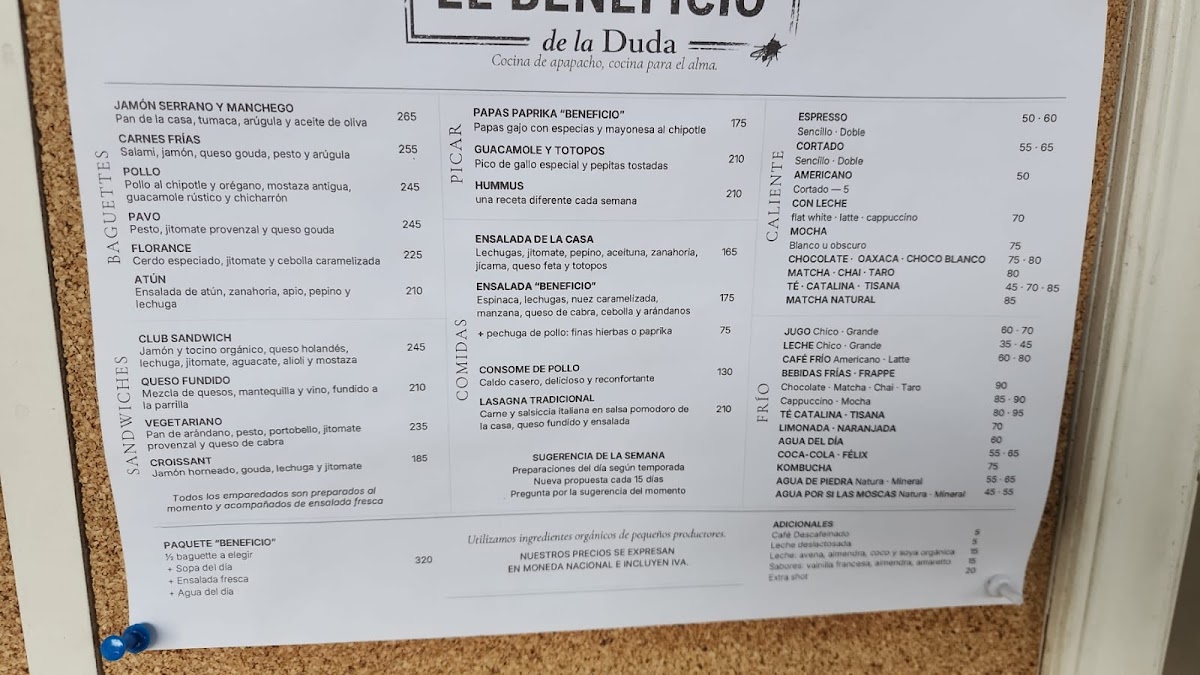 El Beneficio Cafe #2 Menu