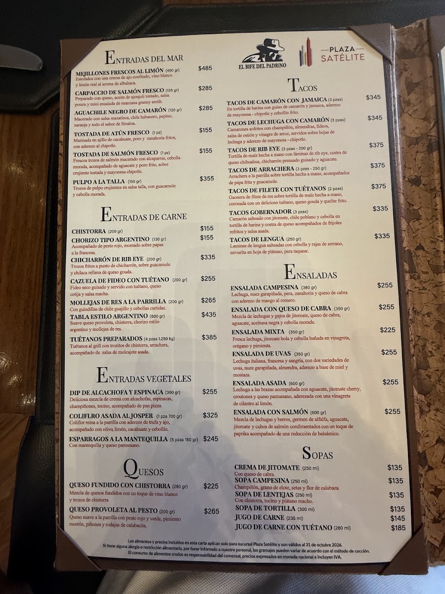 El Bife Del Padrino Menu