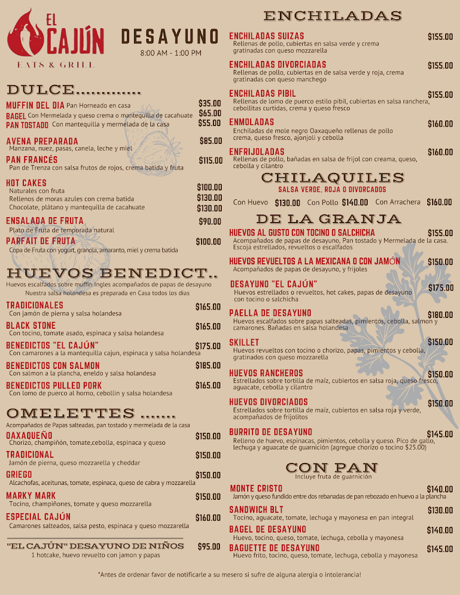 El Cajun Menu