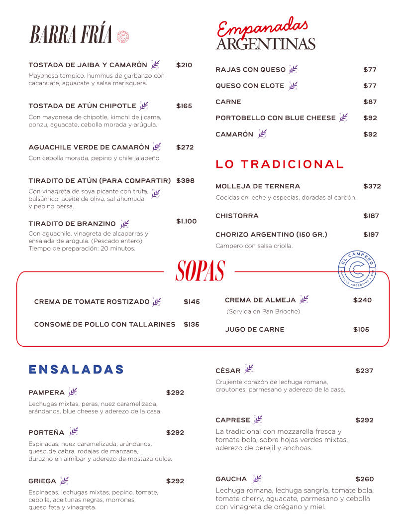 El Campero Restaurante Menu