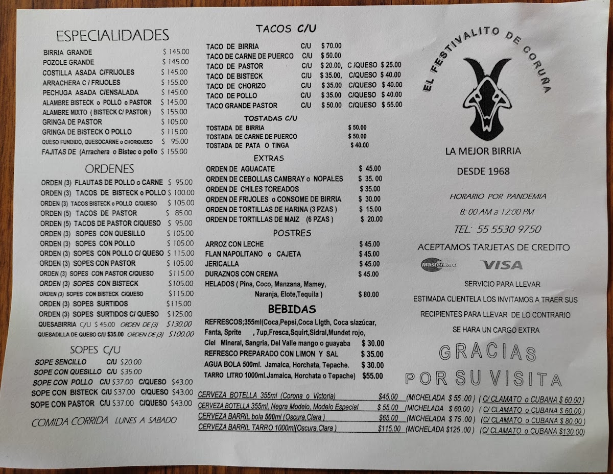 El Festivalito De Coruna Menu