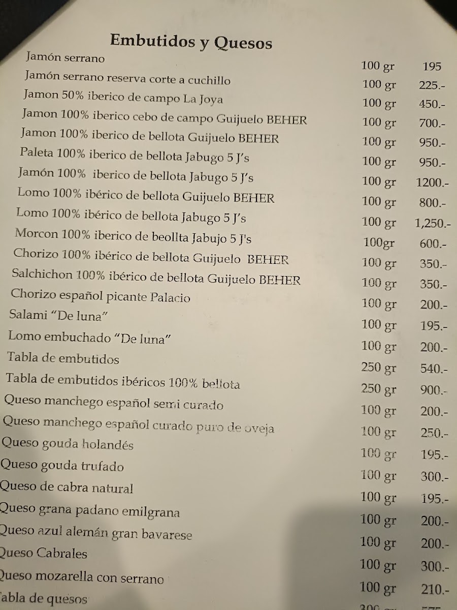 El Llagar Costa De Oro Menu