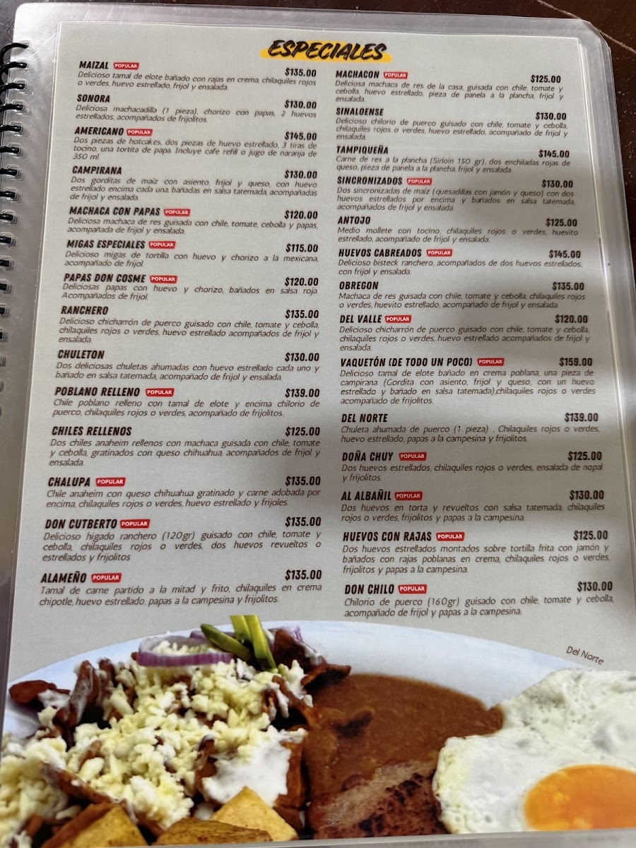 El Machacón Menu