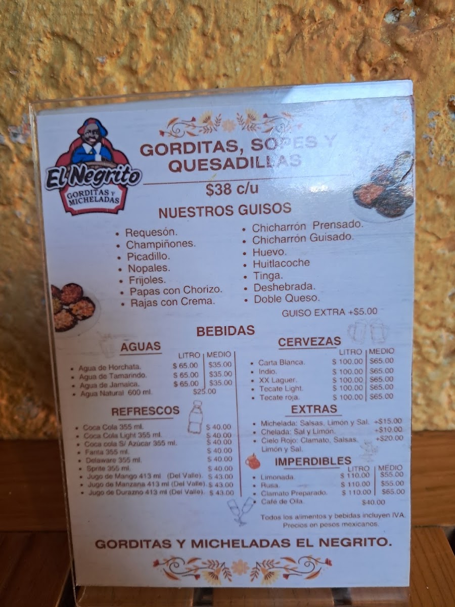 El Negrito Gorditas Y Micheladas Menu