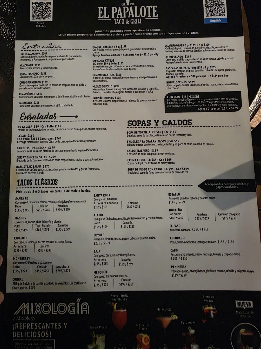 El Papalote Taco & Grill Valle Menu