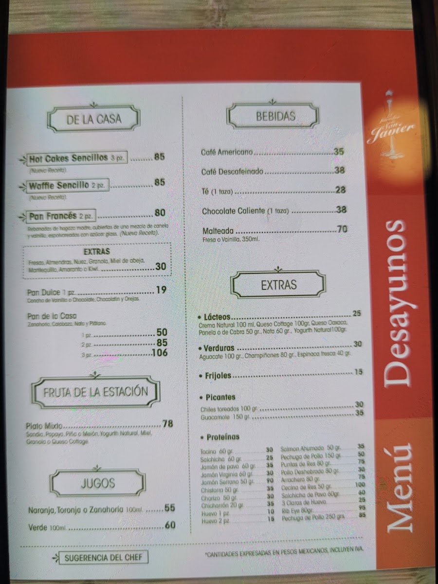 El Parador De San Javier Menu