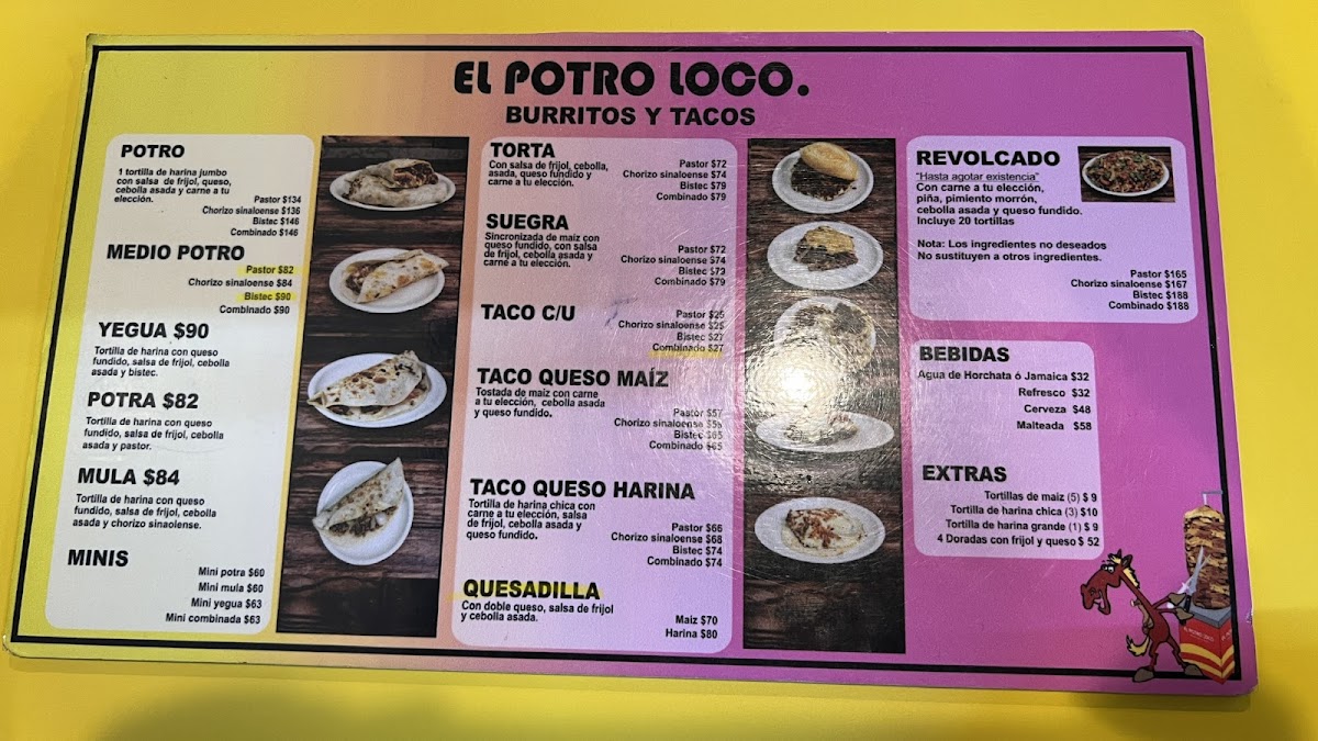 El Potro Loco Menu