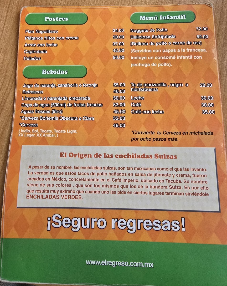 El Regreso Menu