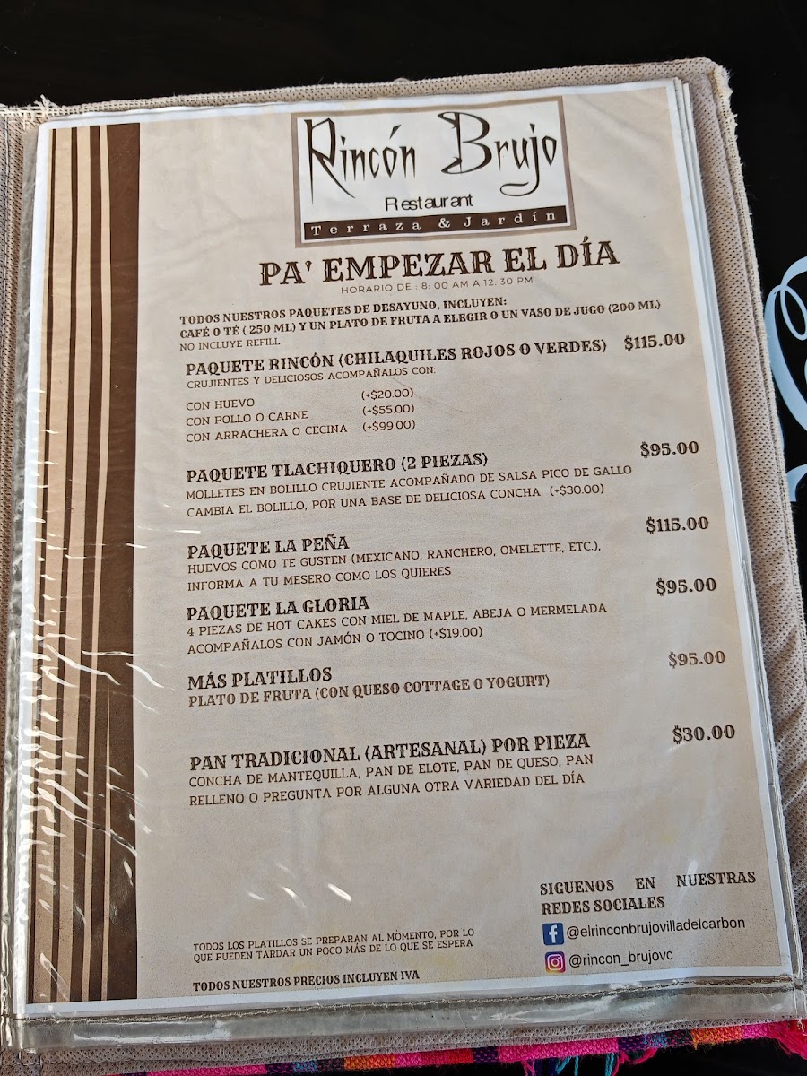 El Rincón Brujo Terraza Jardín Menu