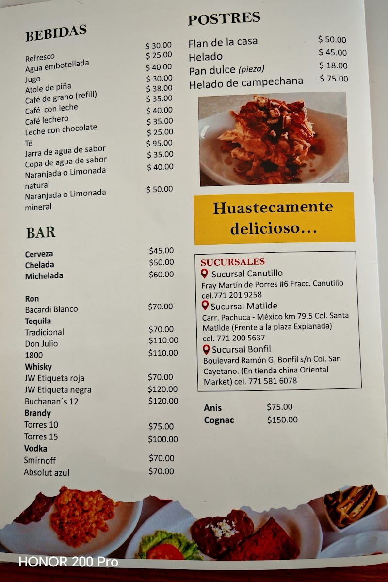 El Rincón Huasteco Menu