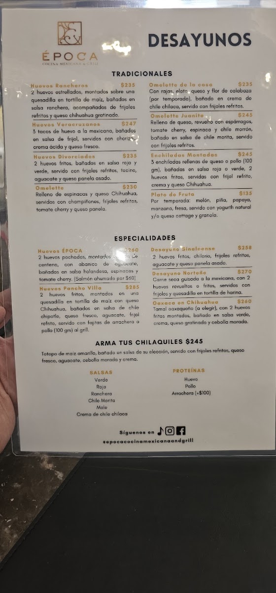 Epoca Cocina Mexicana Menu