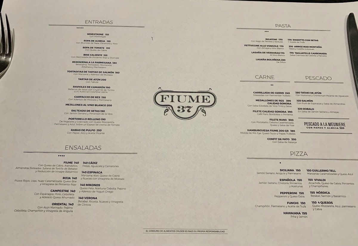 Fiume 37 Menu