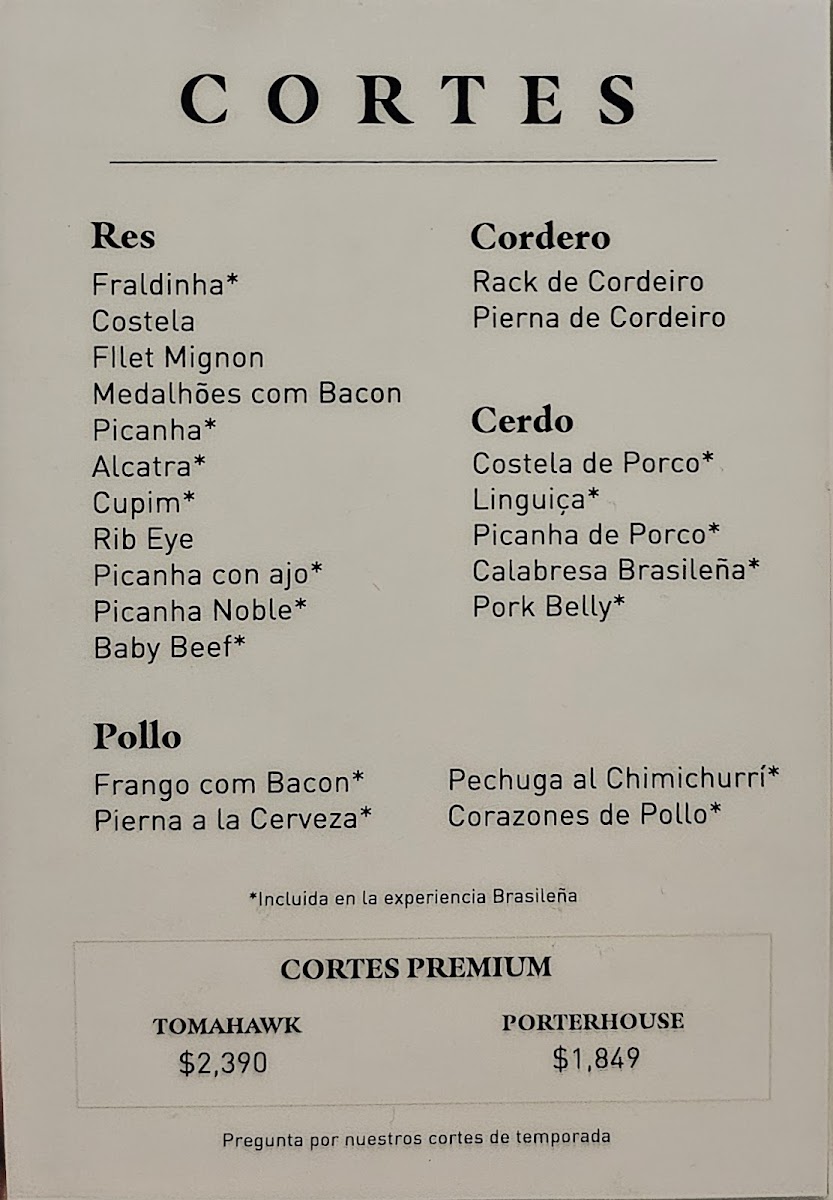 Fogo De Chao Menu