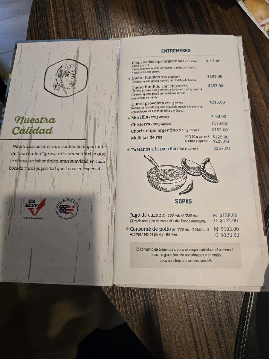 Fonda Argentina Nápoles Menu