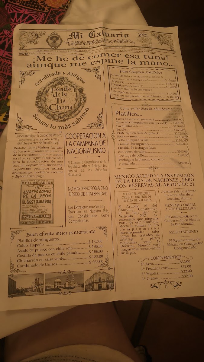 Fonda De La Tia Chona Menu