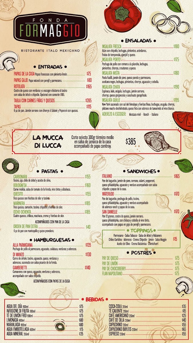 Fonda Formaggio Menu