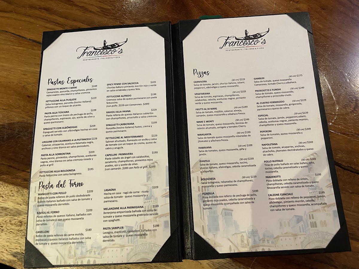 Francesco's Restaurante Italiano Y Pizza Menu