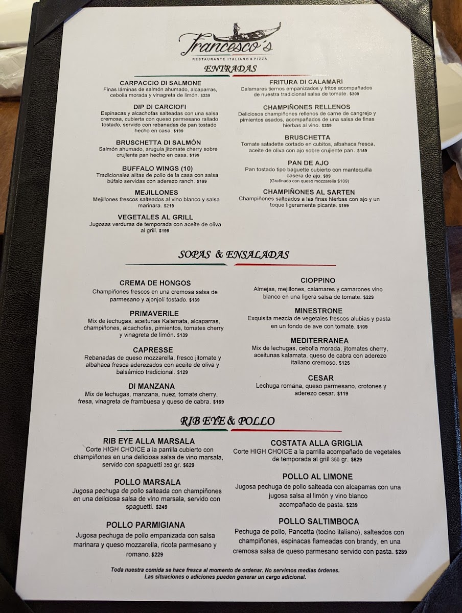 Francesco's Restaurante Italiano Y Pizza Menu Photo 9