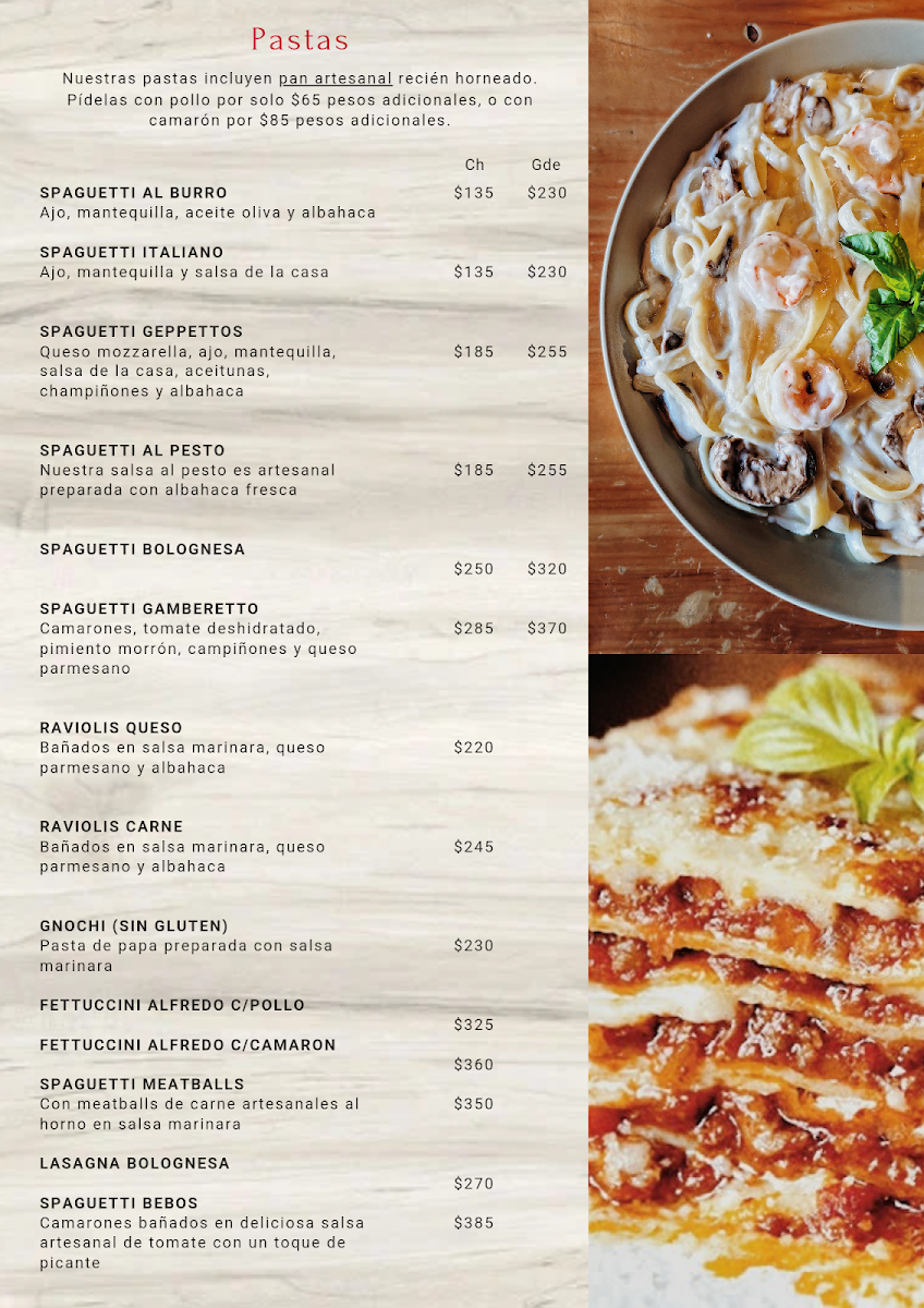 GEPPETTOS PIZZERIA & BISTRO Menu