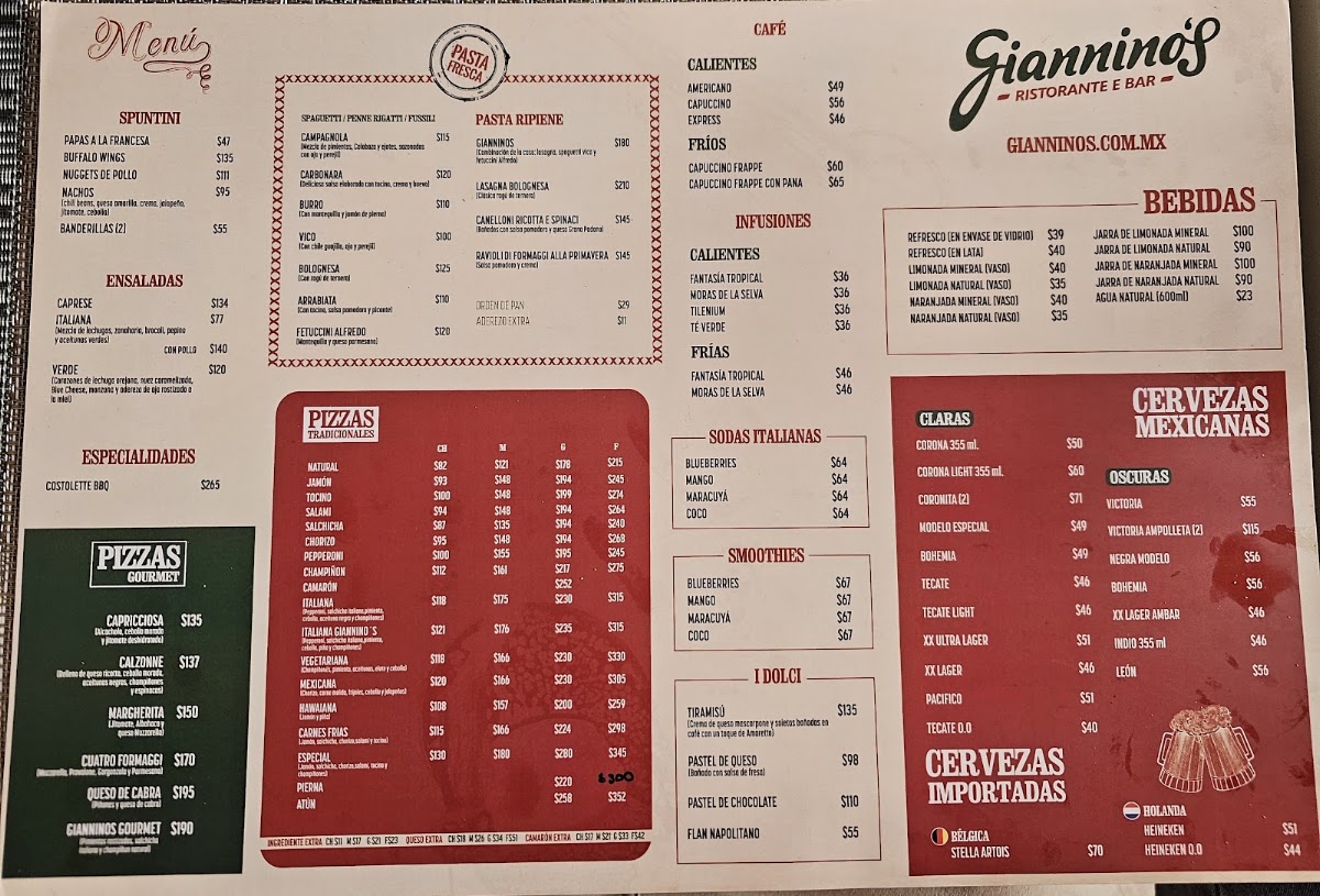 Giannino´s Renacimiento Menu