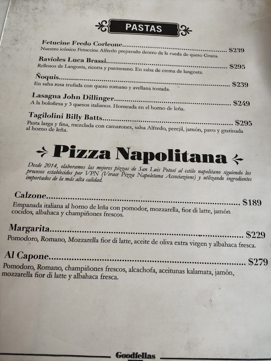 Goodfellas Menu