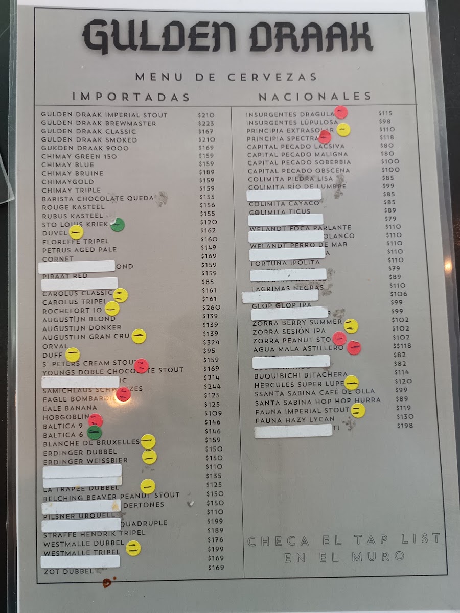 Gulden Draak Menu