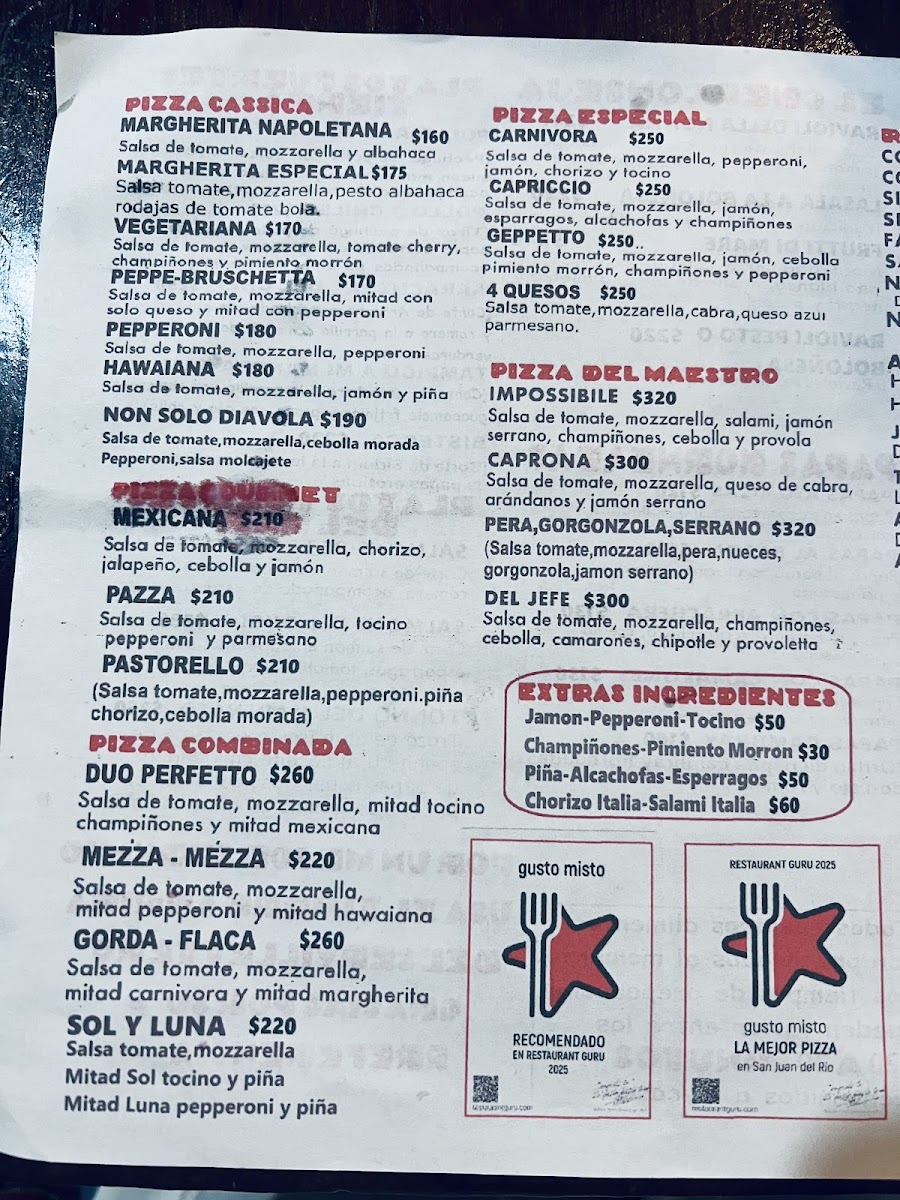 Gusto Misto Menu