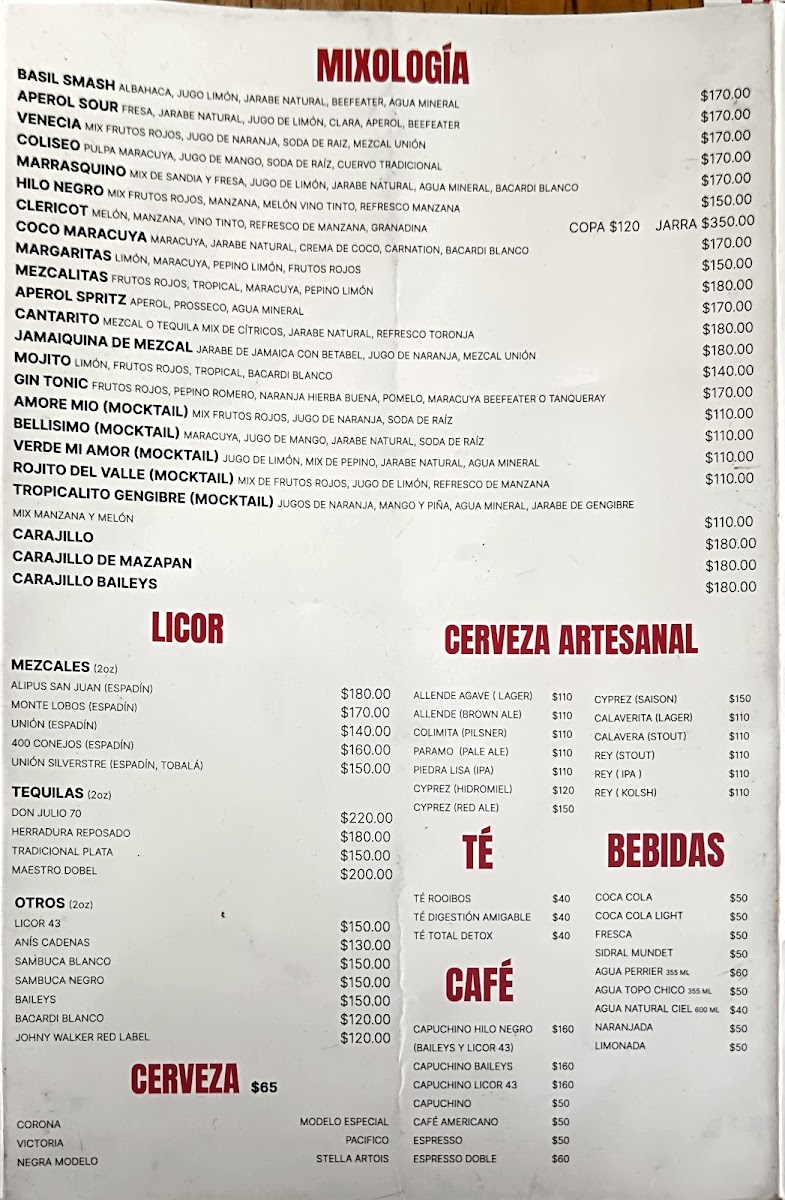 Hilo Negro Cuernavaca Menu