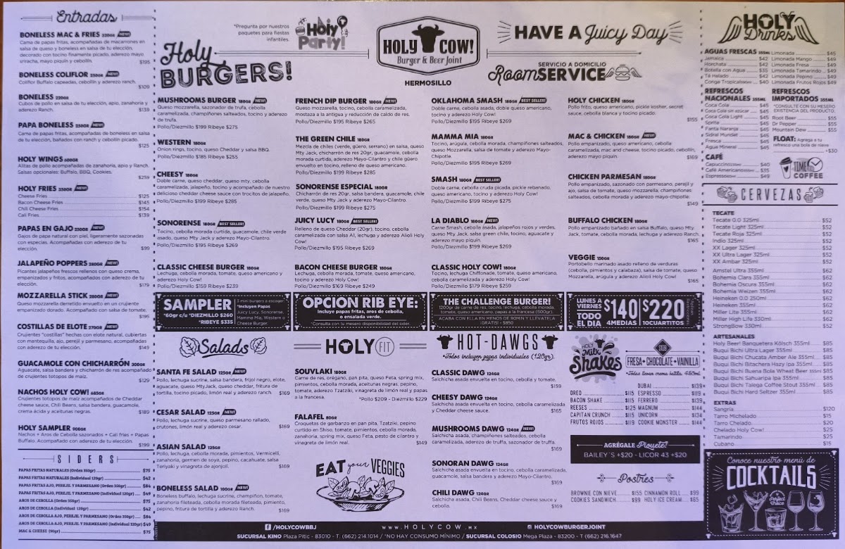 Holy Cow! Burger & Beer Joint Menu