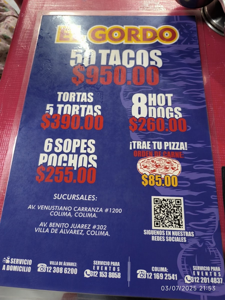 Hot Dogs Y Tacos Al Pastor El Gordo Menu Photo 6