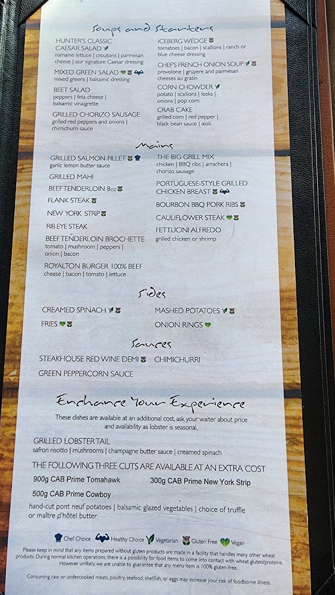 Hunter Bar Cancun Menu