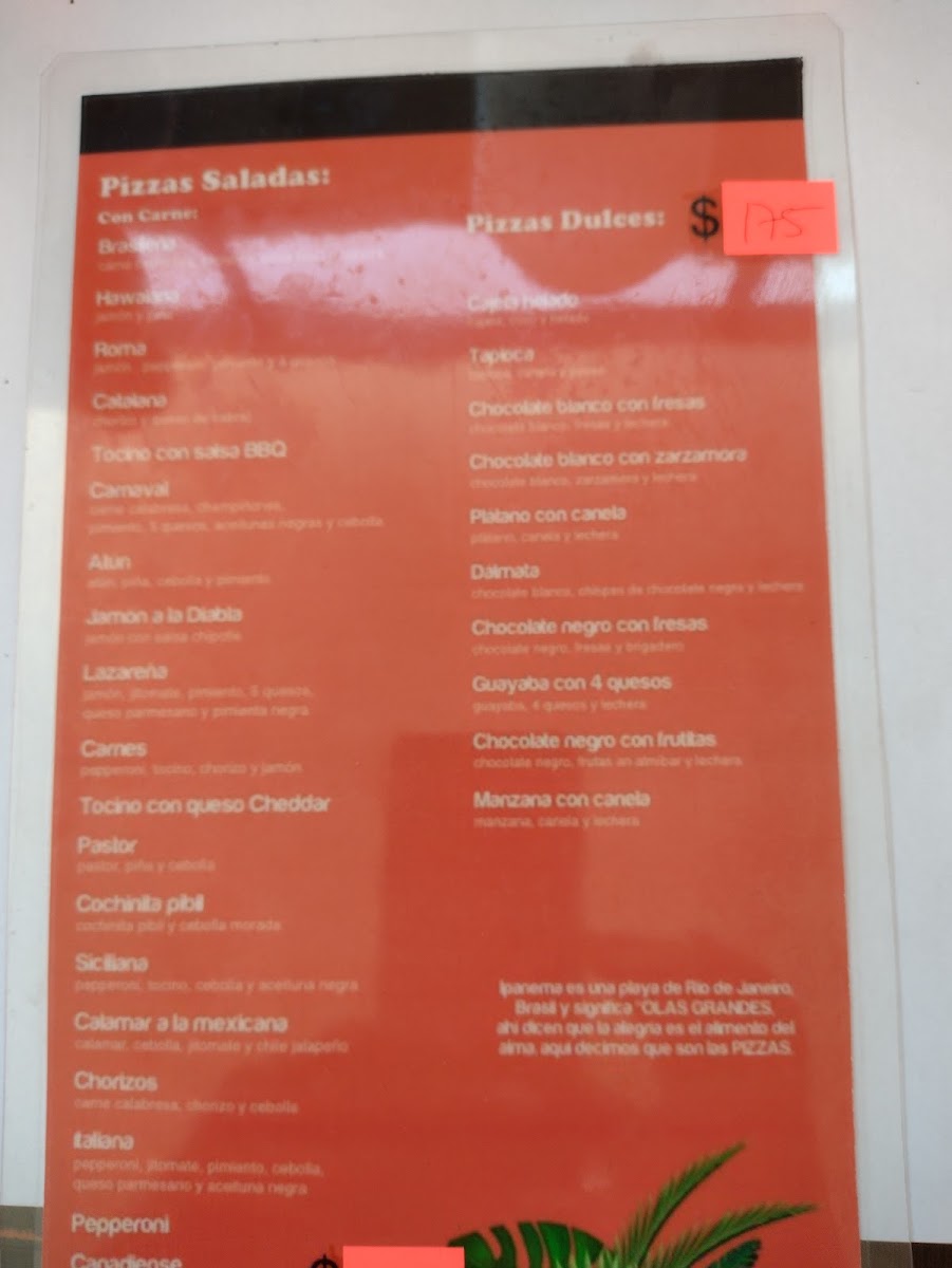 Ipanema Pizza Buffete Menu