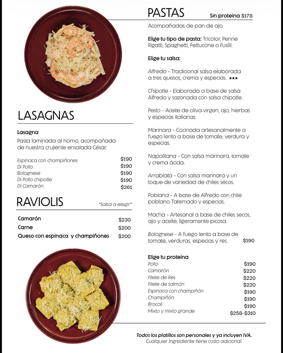Italianisimmo Pasta Y Cafe Menu