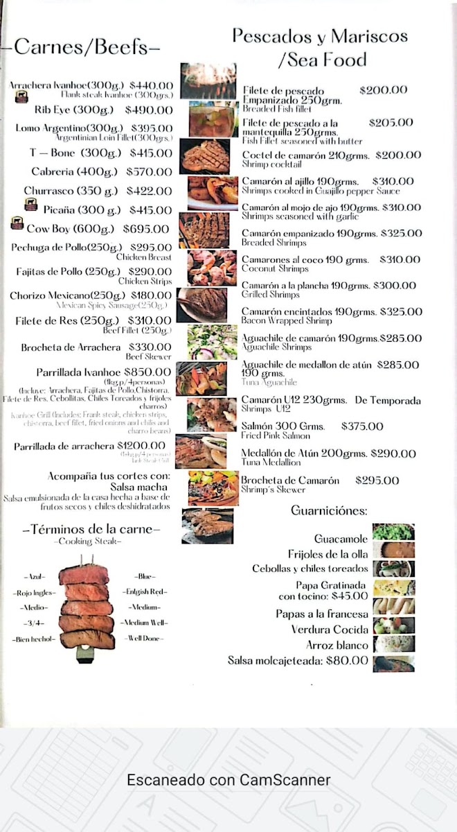 Ivanhoe Restaurante Menu