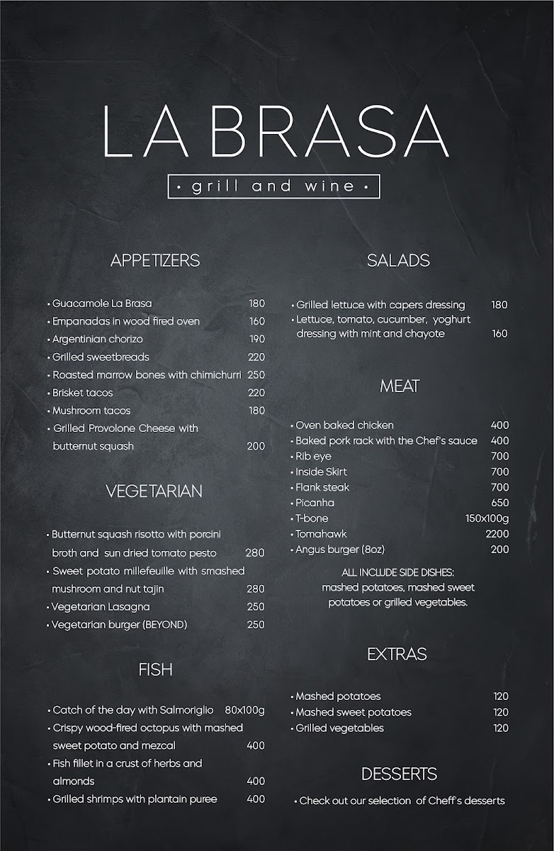La Brasa Tulum Menu