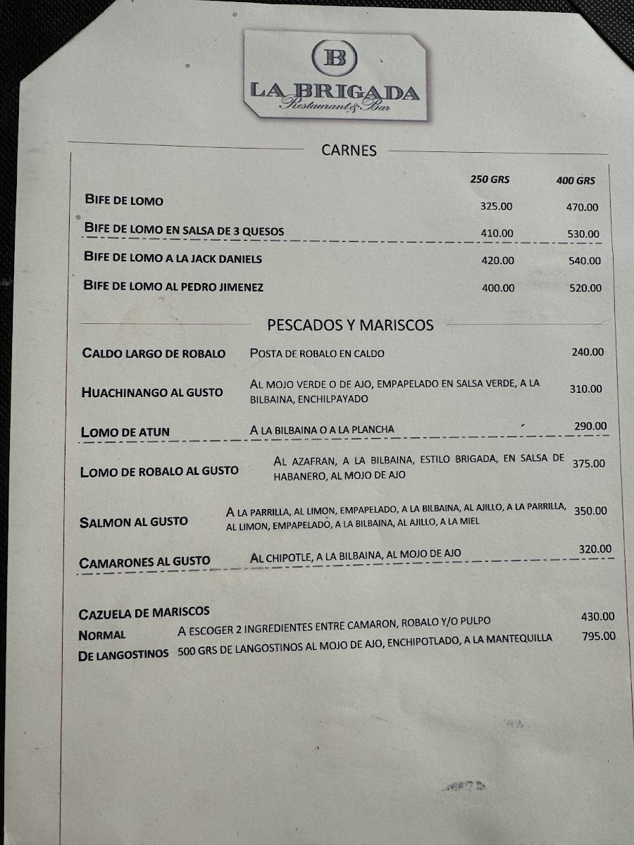 La Brigada Menu