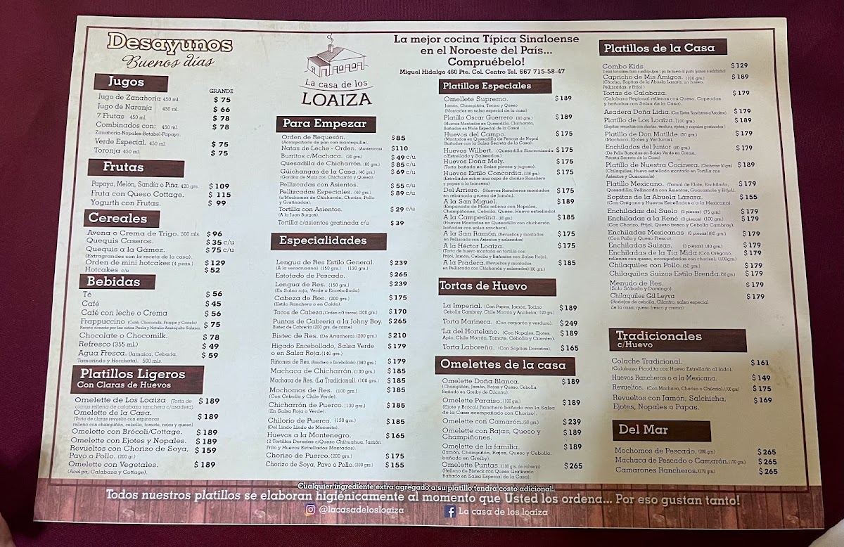 La Casa De Los Loaiza Menu