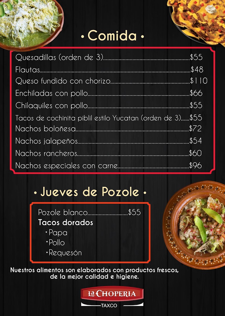 La Choperia Taxco Menu