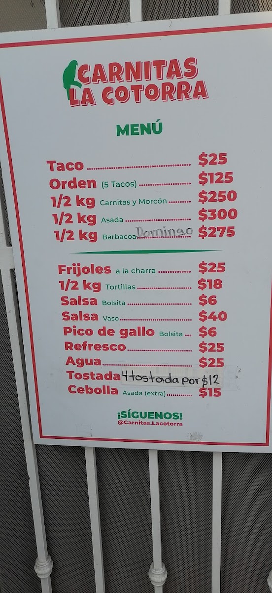 La Cotorra Menu