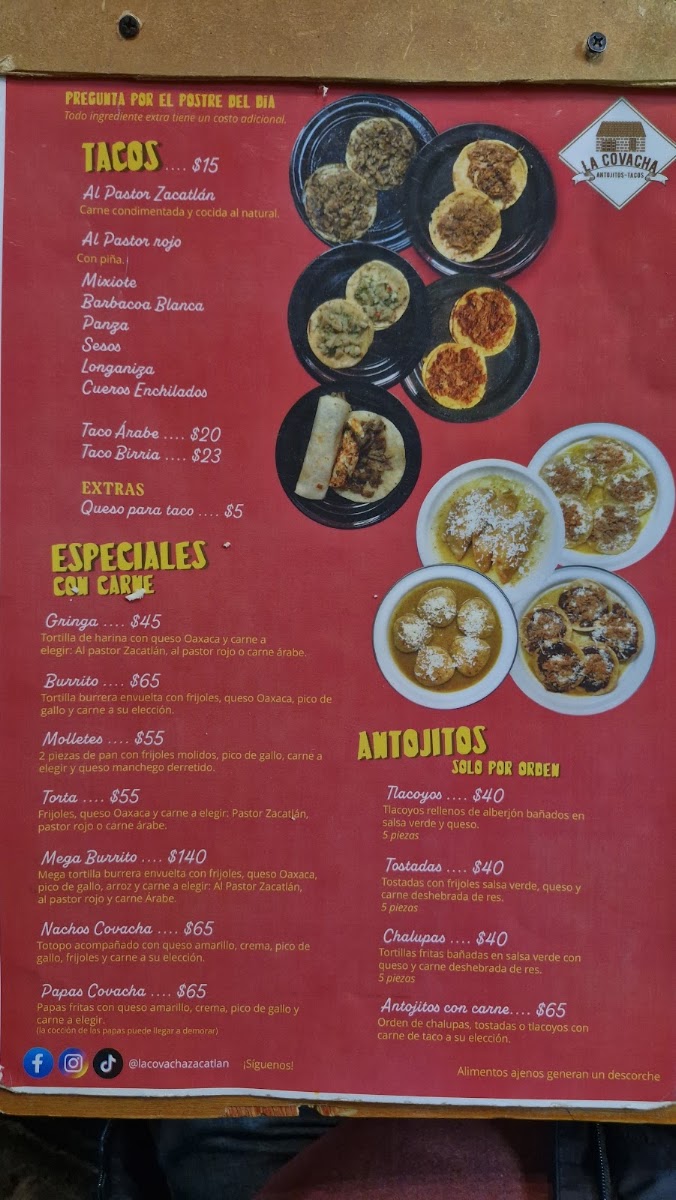 La Covacha Menu