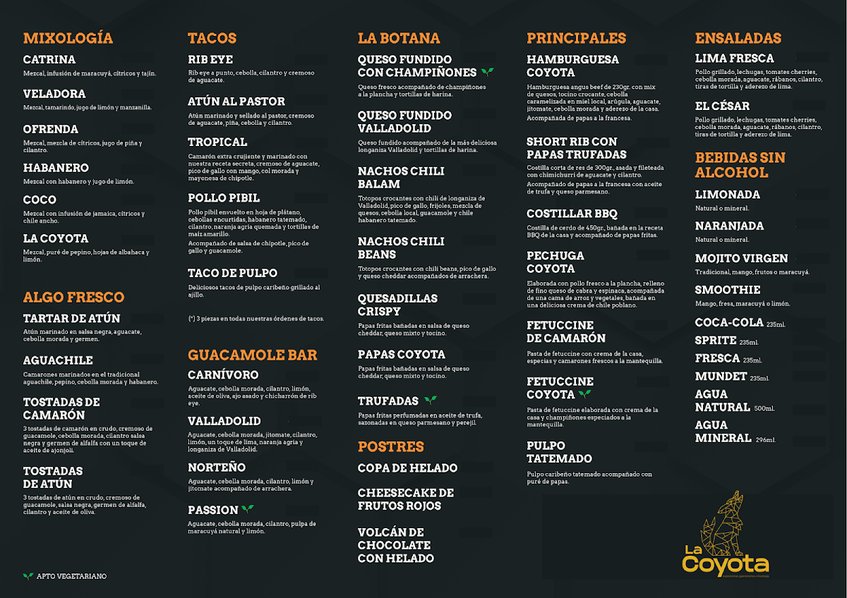 La Coyota Cancún - Cocina & Mixología Menu