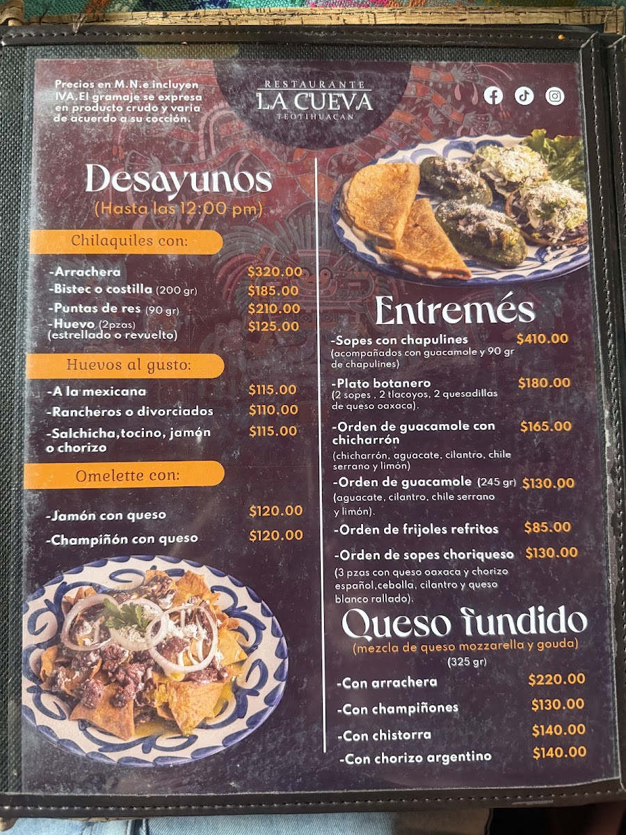La Cueva Teotihuacan Menu