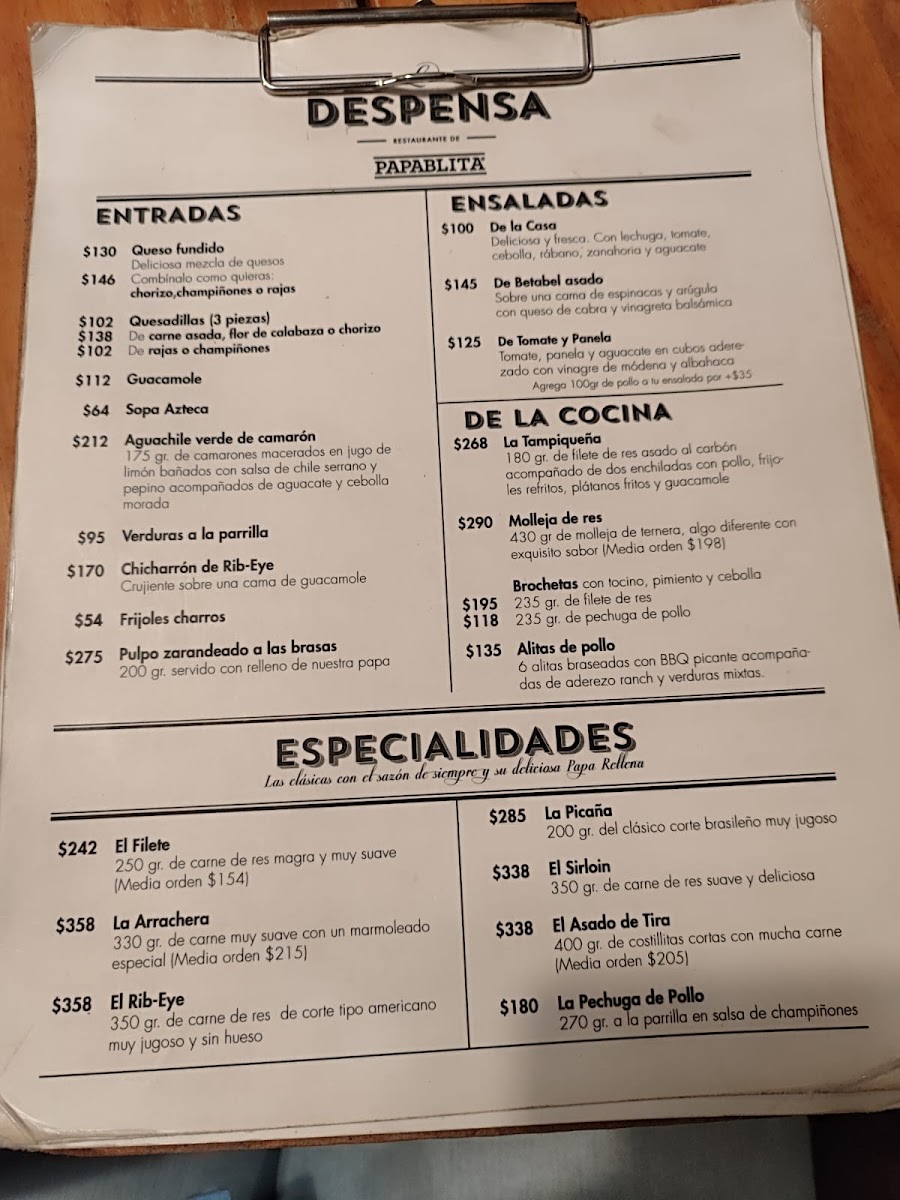 La Despensa Restaurante De Papablita Menu
