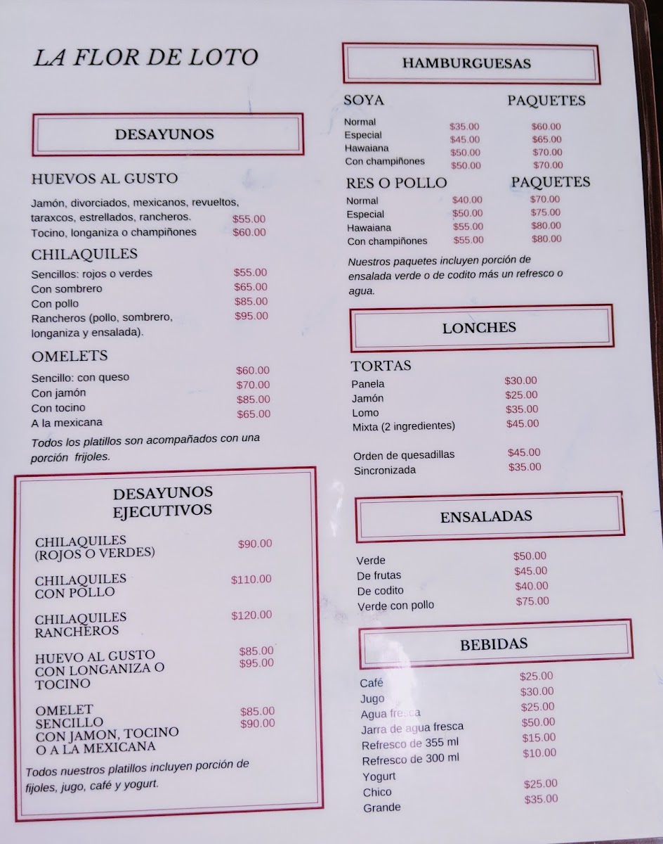 La Flor De Loto Menu