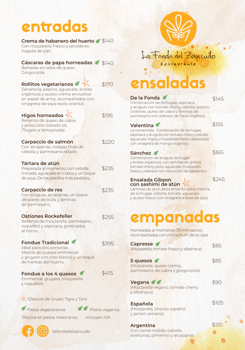 La Fonda del Zancudo Menu
