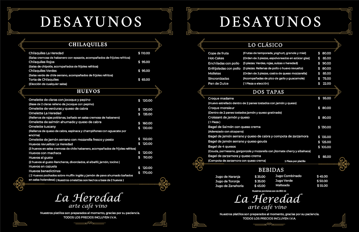 La Heredad Menu