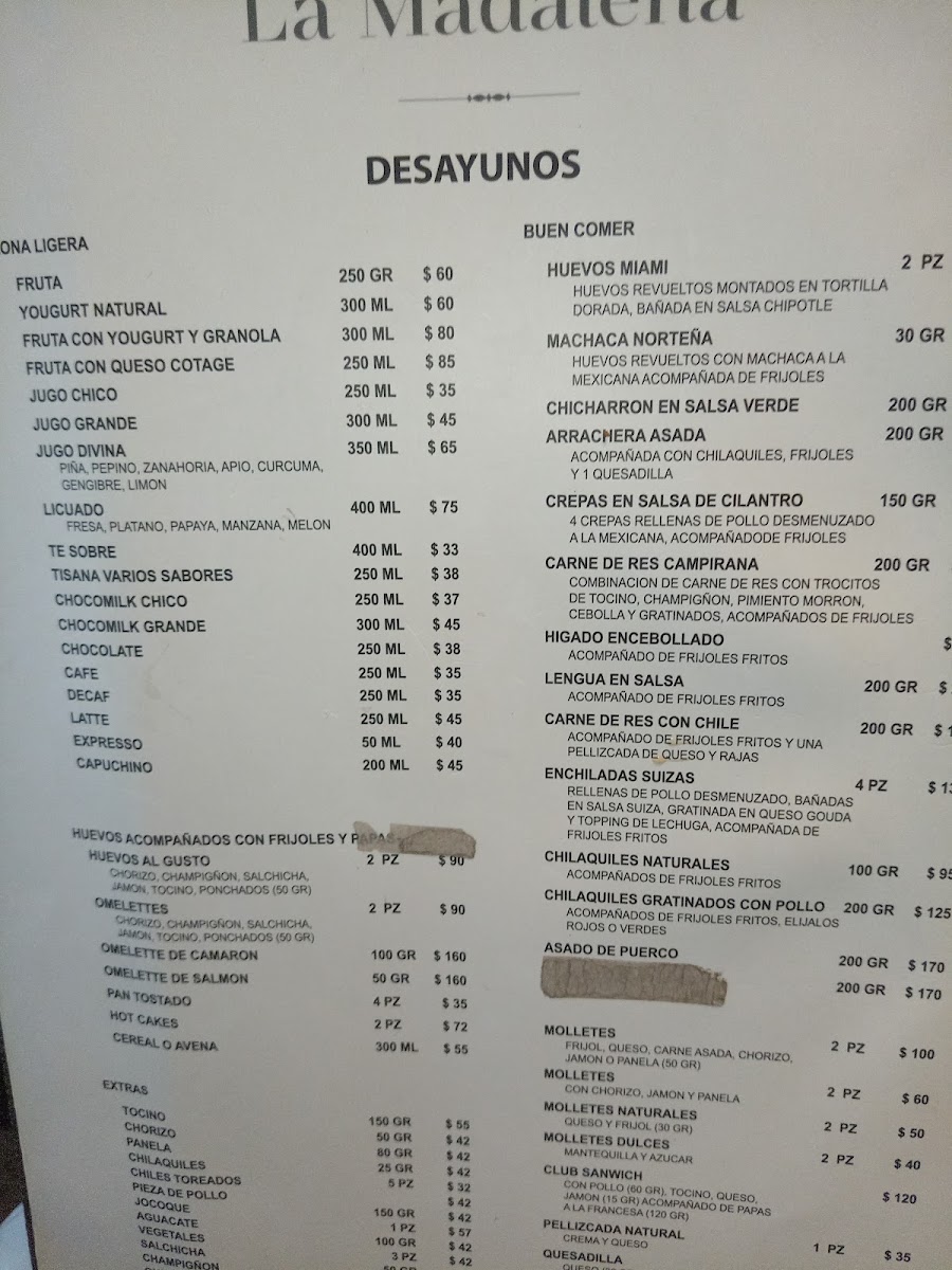 La Madalena Menu