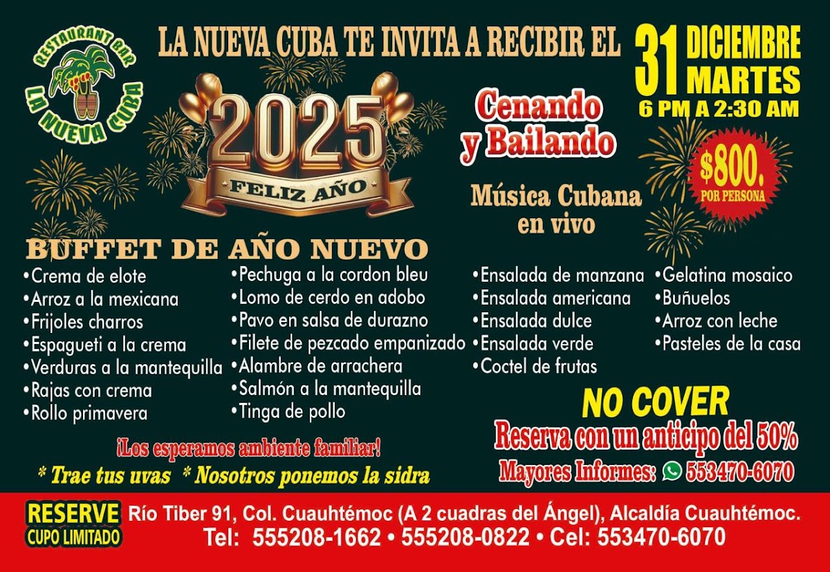 La Nueva Cuba Menu