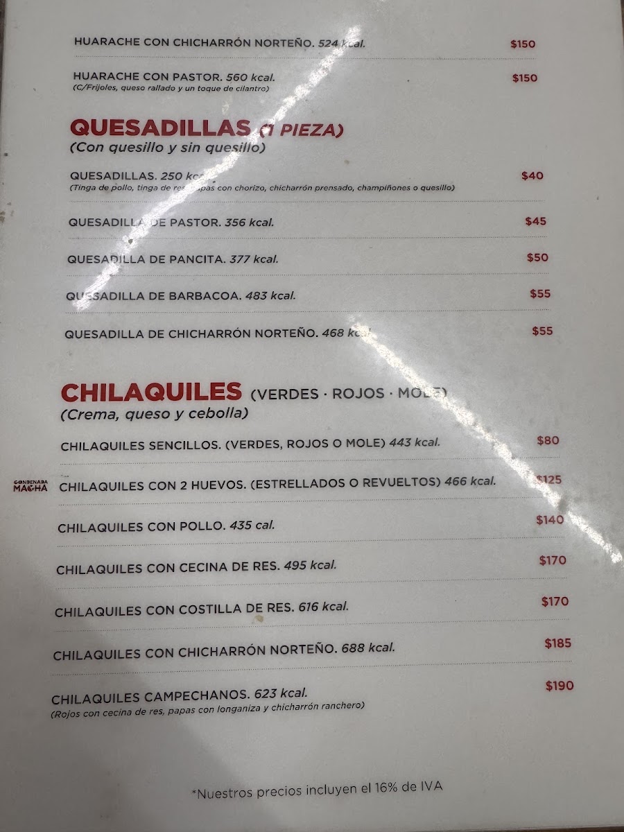 La Pancita De La Roma Menu